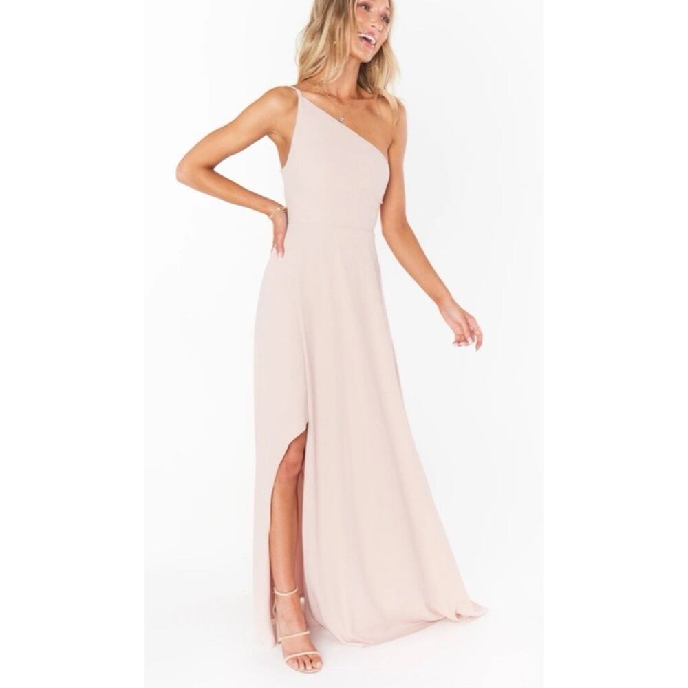Show Me Your Mumu Shannon One Shoulder Bridesmaid Dress Dusty Blush Crisp NWT L - Picture 2 of 7